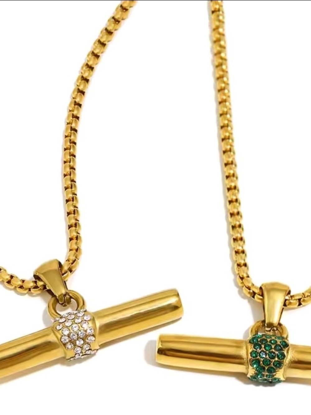 Gold Bar Pendant Necklace with Green Accent - Picture 10 of 14